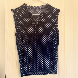 Tommy Hilfiger Sleeveless Ruffled Blouse in Navy Blue with white polka dots